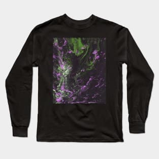 Liquid art. Abstract black-violet-green background with hand-painted marble texture. Best for the print, fabric, poster, wallpaper, cover and packaging, wrapping paper. Christmas holiday mood. Long Sleeve T-Shirt